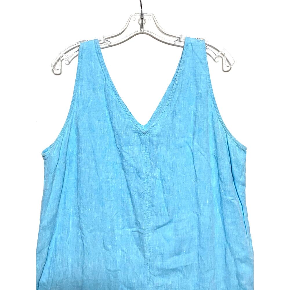 Talbots Blue Linen Sleeveless Dress Womens 16 V Neck Summer Lightweight Coastal - Picture 3 of 8